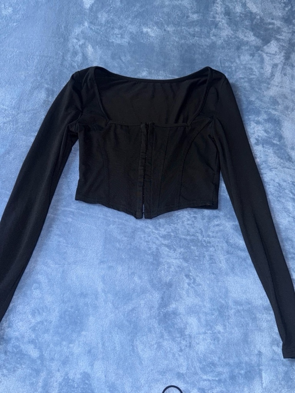 Black Long Sleeve Corset-Style Crop Top